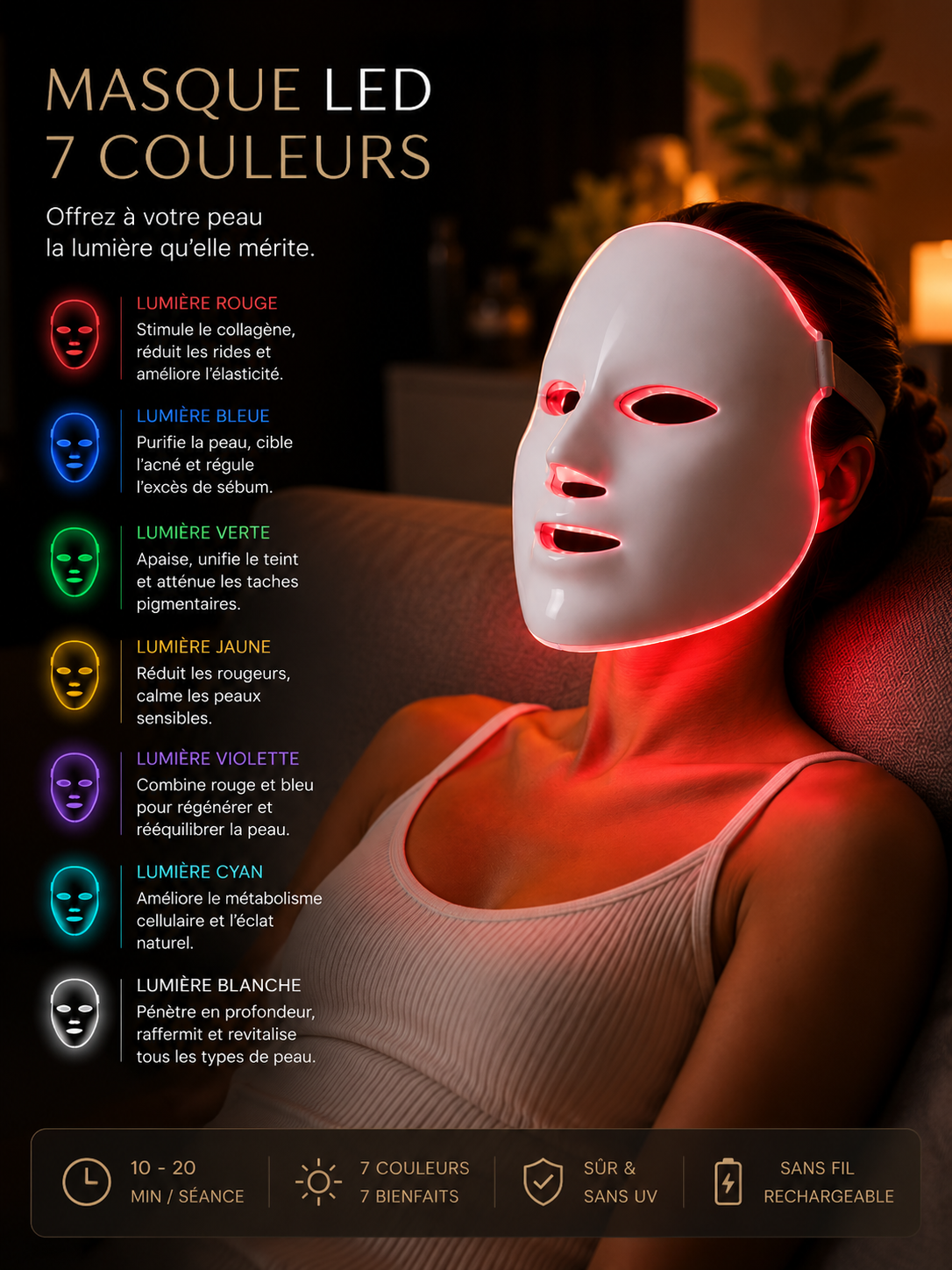 Masque LED 7 Couleurs — Luminothérapie Visage vue 6
