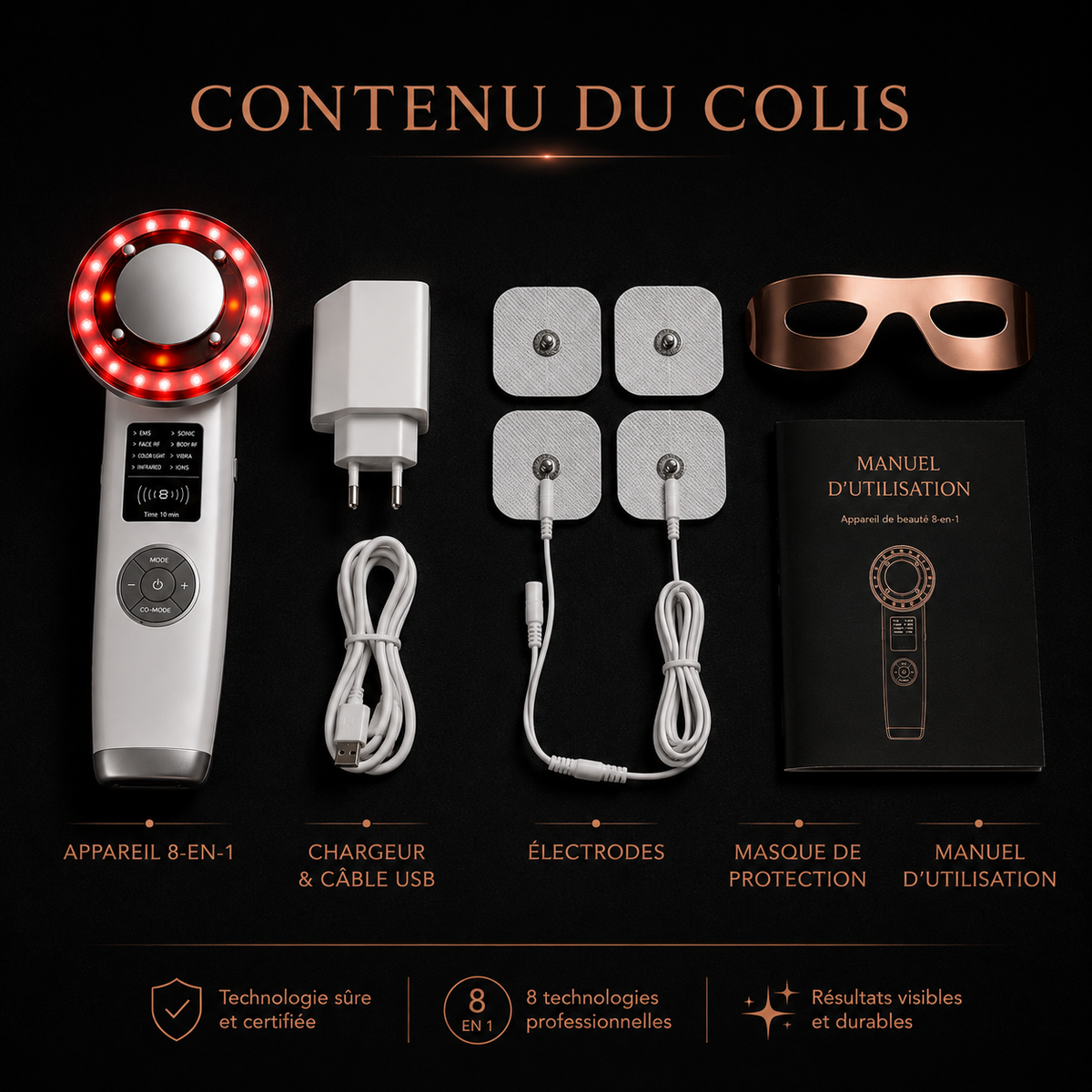 Appareil 8-en-1 Visage & Corps — LED, Chaleur & Vibrations vue 2